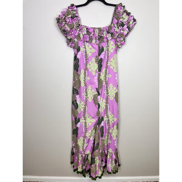 T&L MUUMUU FACTORY Purple Tropical Ruffle MuuMuu Dress Size L 11/12 - Picture 2 of 16